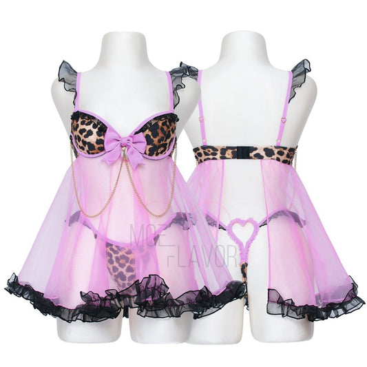 Leopard Gyaru Babydoll Lingerie Set